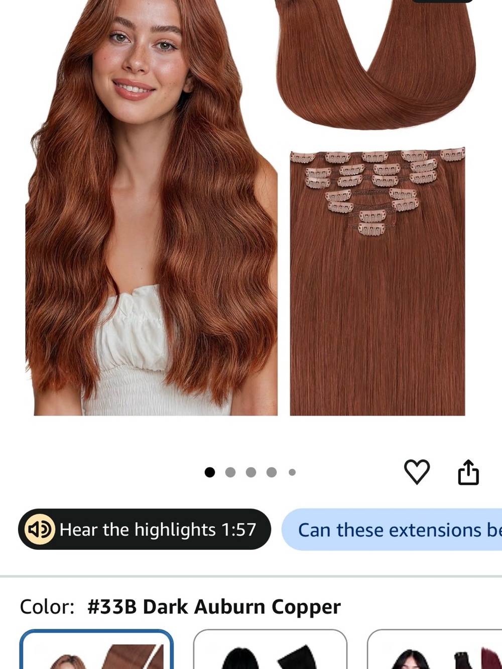 Dark Auburn Copper Clip-In extensions. Worn once- 16 inch real human hair